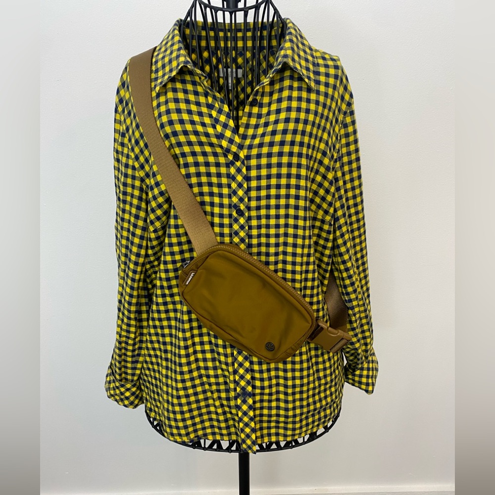 Talbots Yellow and Blue Checkered/Squares Shirt Size M